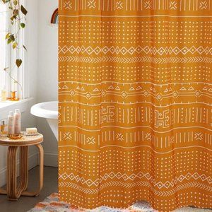 Mudcloth Inspired Aztec Pattern Yellow Orange Waterproof Shower Curtain NEW